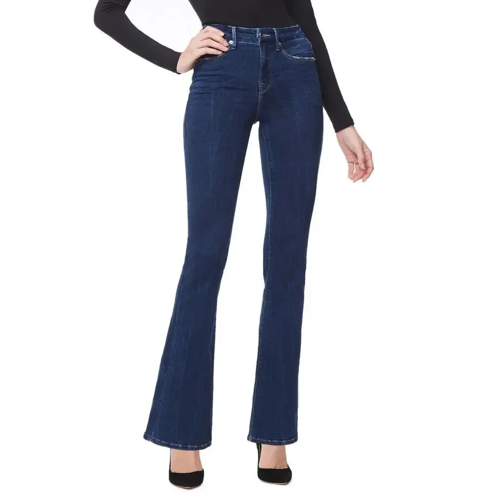 NWT Good American Good Flare Leg Jeans High Rise Stretch Dark Wash Plus Size 24